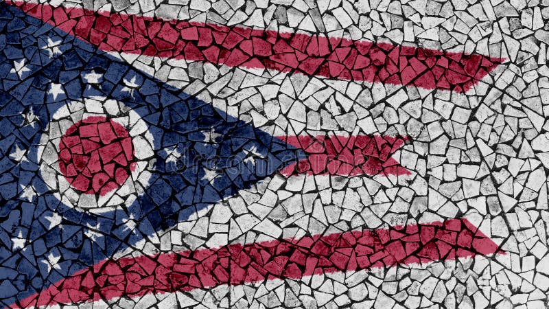 Mosaic Tiles Painting of Ohio Flag, US State Background