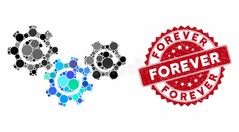 Mosaic Transmission Gears Rotation with Grunge Forever Seal royalty free illustration