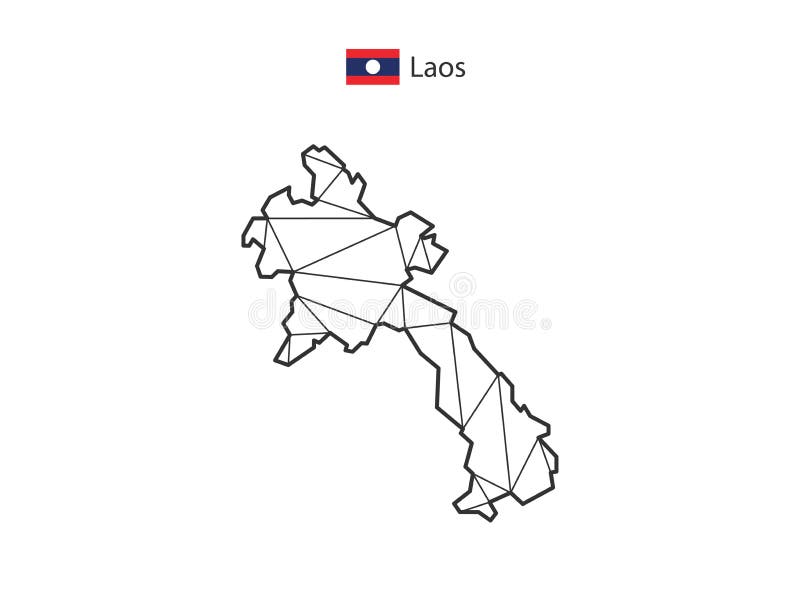 Mosaic triangles map style of Laos isolated on a white background. royalty free illustration