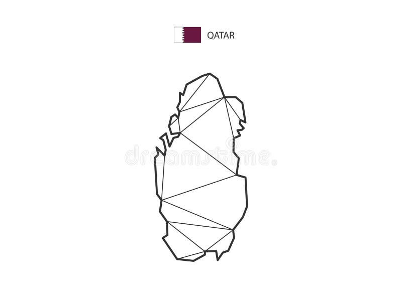 Mosaic triangles map style of Qatar isolated on a white background. stock illustration