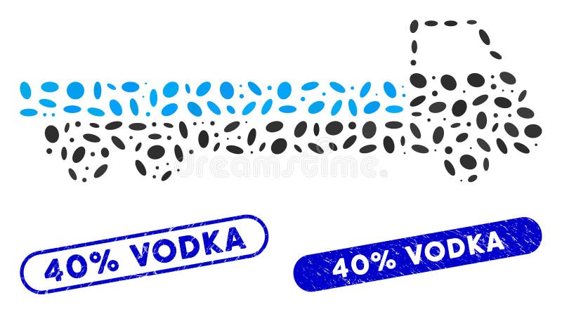 Elliptic Mosaic Truck with Distress 40 percent Vodka Stamps stock illustration