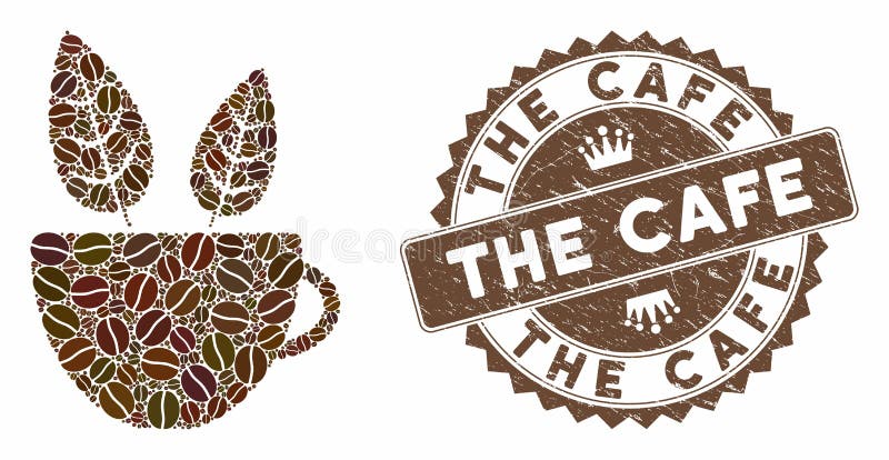 Coffee Collage Vegan Cafe With Distress The Cafe Seal Stock Vector Illustration Of Overlay Organized