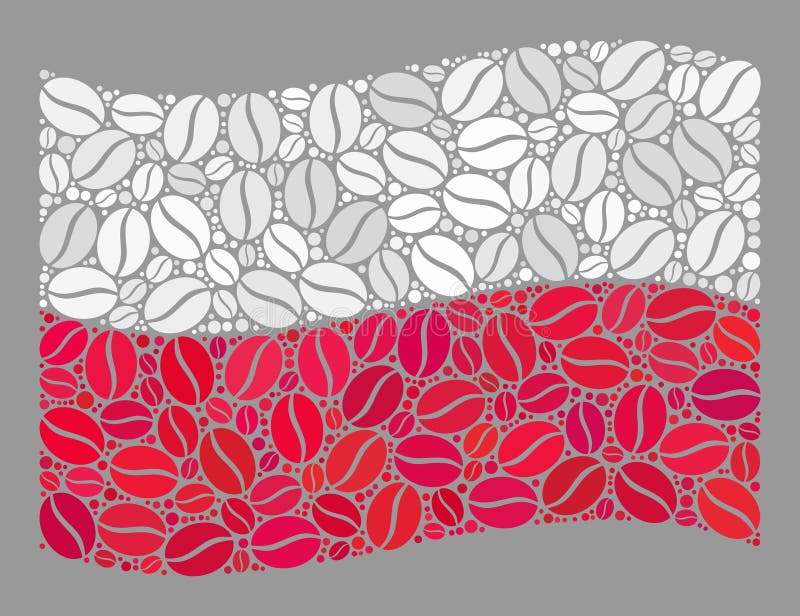 Coffee Waving Poland Flag - Mosaic of Coffee Grain vector illustration