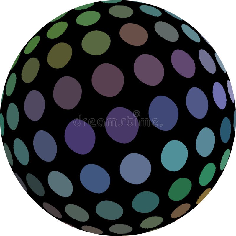 Mosaico azulverde de los puntos de la lila iridiscente oscura en el objeto negro de la esfera 3d aislado Icono creativo stock de ilustración Mosaico azulverde de los puntos de la lila iridiscente oscura en el objeto negro de la esfera 3d aislado Icono creativo stock de ilustración