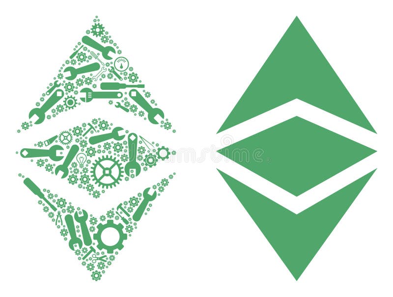 Mosaico classico di Ethereum degli strumenti di riparazione. Mosaico classico di Ethereum degli strumenti dell'officina L'icona classica di Ethereum di vettore è composta di ruote dentate, di cacciaviti e di altri oggetti tecnici Concetto per il lavoro tecnico