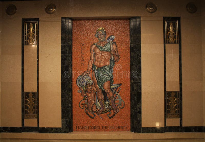 Mosaico de Vulcan, pasillo del elevador, centro judicial de Ohio, Tribunal Supremo de Ohio, Columbus Ohio fotos de archivo Mosaico de Vulcan, pasillo del elevador, centro judicial de Ohio, Tribunal Supremo de Ohio, Columbus Ohio fotos de archivo