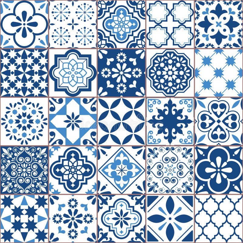 Mosaico velho retro geométrico do teste padrão do vetor da telha de Lisboa Azulejo, o português ou o espanhol das telhas, desig s