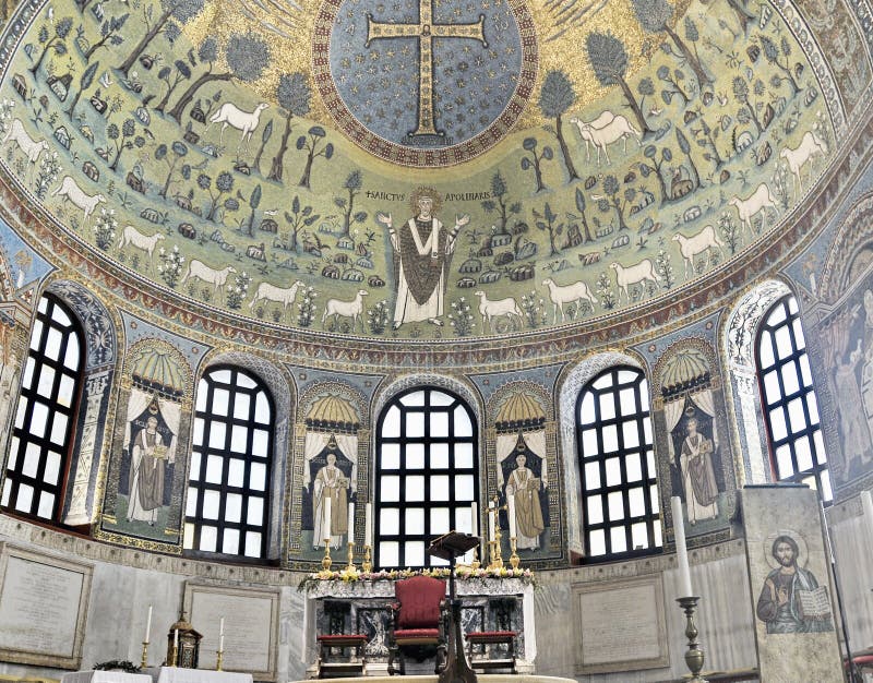 Famous Byzantine mosaics in the Saint Apollinare basilica, Classe, Ravenna