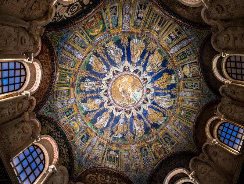 Mosaics in early Christian baptistery in Ravenna. Italy.