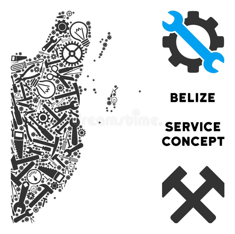 Mosaik-Belize-Karte von Reparatur-Werkzeugen lizenzfreie abbildung Mosaik-Belize-Karte von Reparatur-Werkzeugen lizenzfreie abbildung