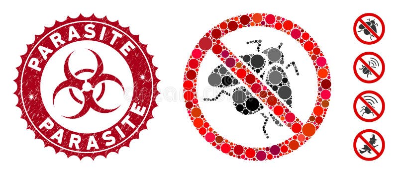 Mosaik keine Fliegen-Insekten-Ikone mit Bedrängnis-Parasit-Dichtung lizenzfreie abbildung