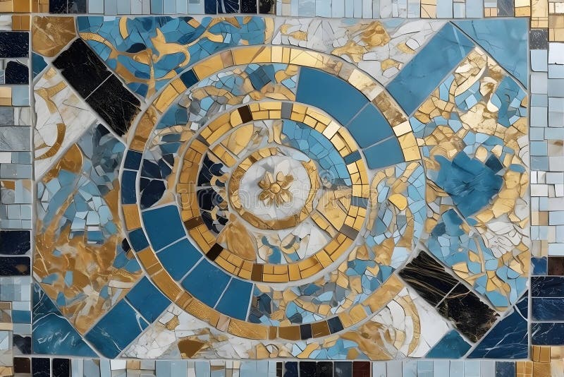Mosaikfliesen aus blauem Gold. Neuronale Netzai generiert vektor abbildung