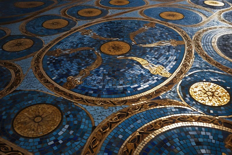 Mosaikfliesen aus blauem Gold. Neuronale Netzai generiert vektor abbildung