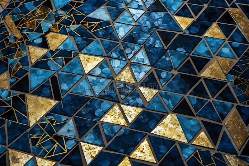 Mosaikfliesen aus blauem Gold. Neuronale Netzai generiert stock abbildung