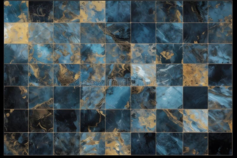 Mosaikfliesen aus blauem Gold. Neuronale Netzai generiert stock abbildung