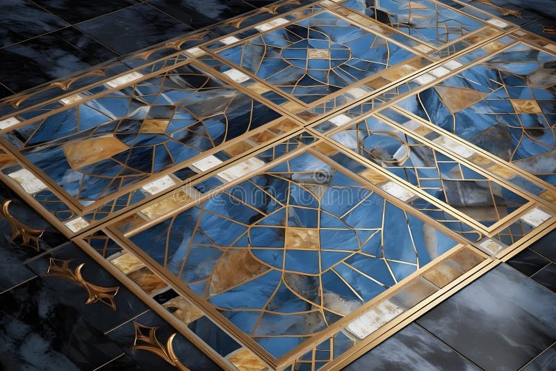 Mosaikfliesen aus blauem Gold. Neuronale Netzai generiert stock abbildung