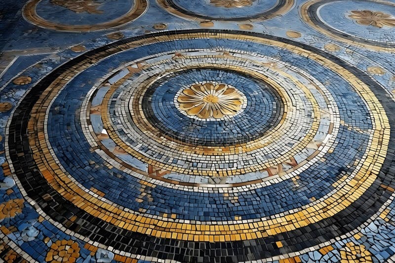 Mosaikfliesen aus blauem Gold. Neuronale Netzai generiert lizenzfreies stockbild