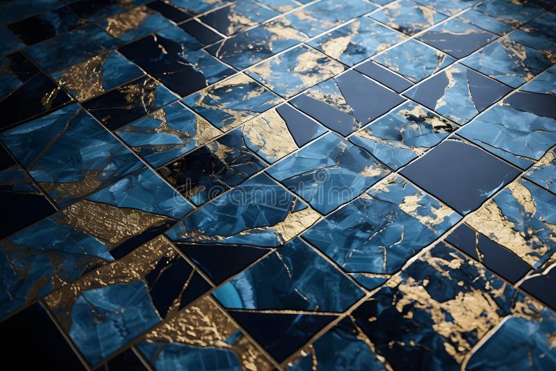Mosaikfliesen aus blauem Gold. Neuronale Netzai generiert stock abbildung