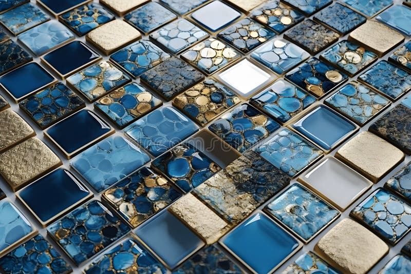 Mosaikfliesen aus blauem Gold. Neuronale Netzai generiert. neuronales Netzwerk ai-generierte Kunst.