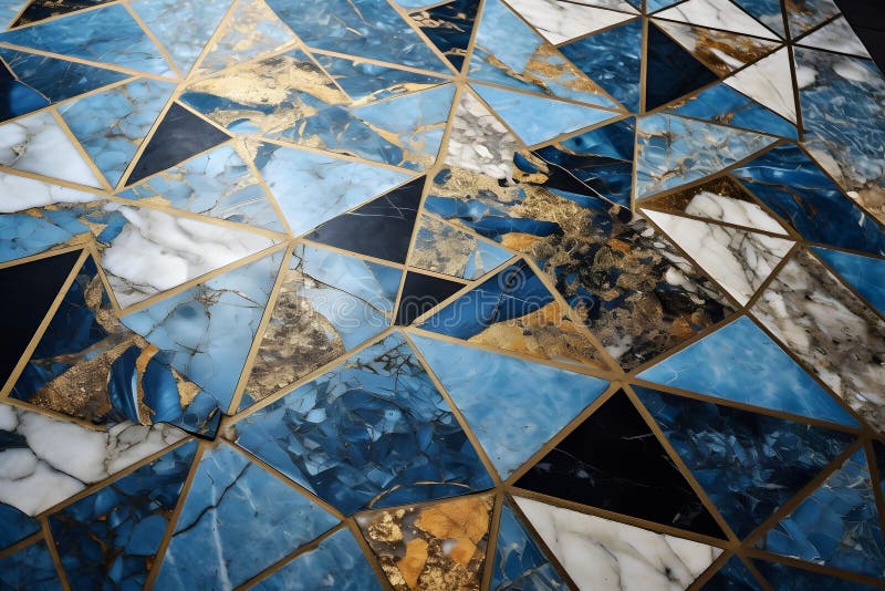 Mosaikfliesen aus blauem Gold. Neuronale Netzai generiert stockbilder