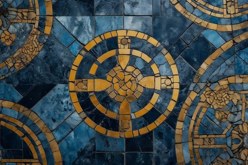 Mosaikfliesen aus blauem Gold. Neuronale Netzai generiert vektor abbildung