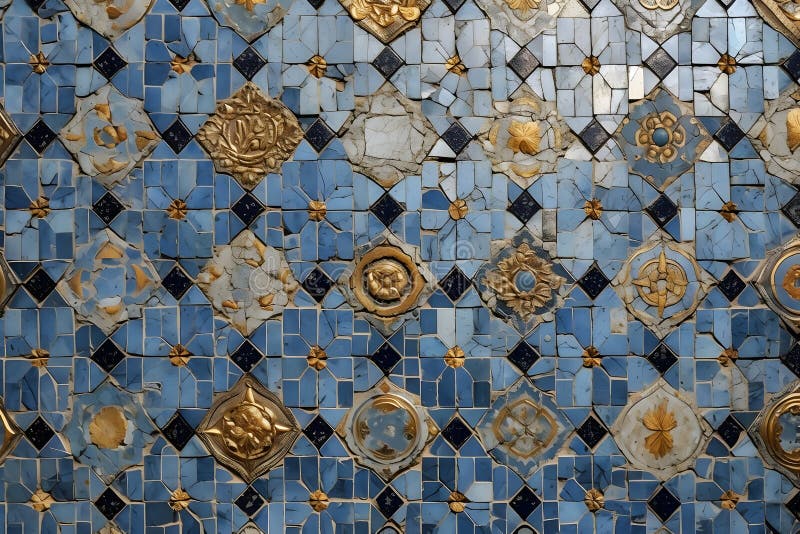 Mosaikfliesen aus blauem Gold. Neuronale Netzai generiert vektor abbildung