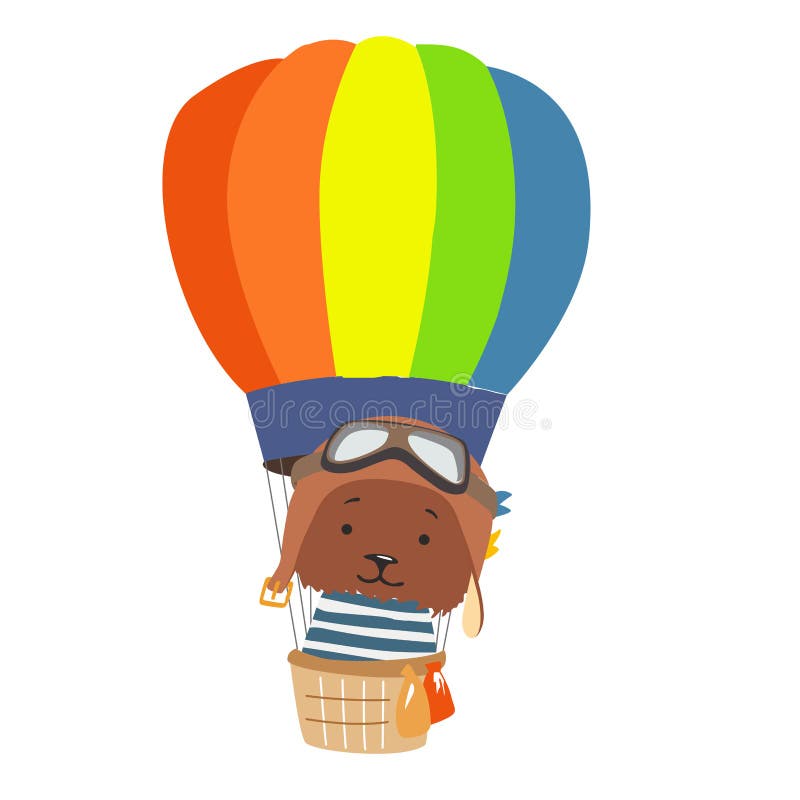 Mosca animal de la historieta en globo del aire caliente Imagen para la ropa de los niños, postales ilustración del vector Mosca animal de la historieta en globo del aire caliente Imagen para la ropa de los niños, postales ilustración del vector