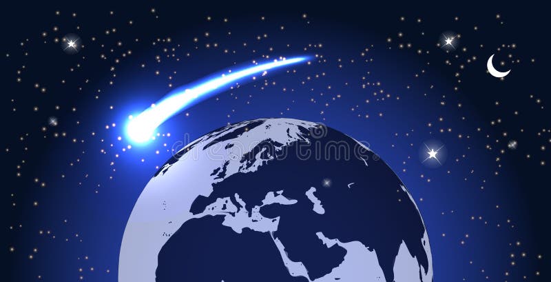 Mosca del cometa alrededor del planeta en espacio Vector ilustración del vector Mosca del cometa alrededor del planeta en espacio Vector ilustración del vector