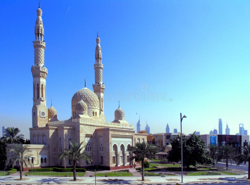 View of the most spectacular mosque in Dubai, the Jumeirah Mosque, example of modern Islamic architecture. View of the most spectacular mosque in Dubai, the Jumeirah Mosque, example of modern Islamic architecture.
