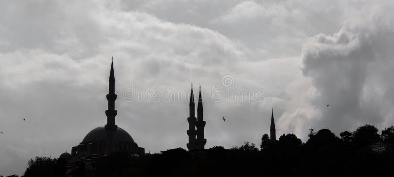 Moschea, minareto, sfondo dell'islam della cupola silhouette fotografia stock Moschea, minareto, sfondo dell'islam della cupola silhouette fotografia stock