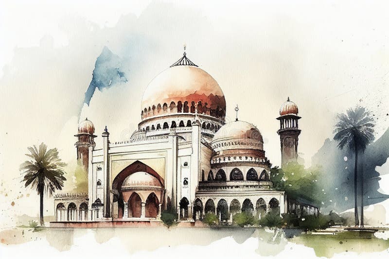 Moschee ramadan colorate, ilustrare generată stock illustration