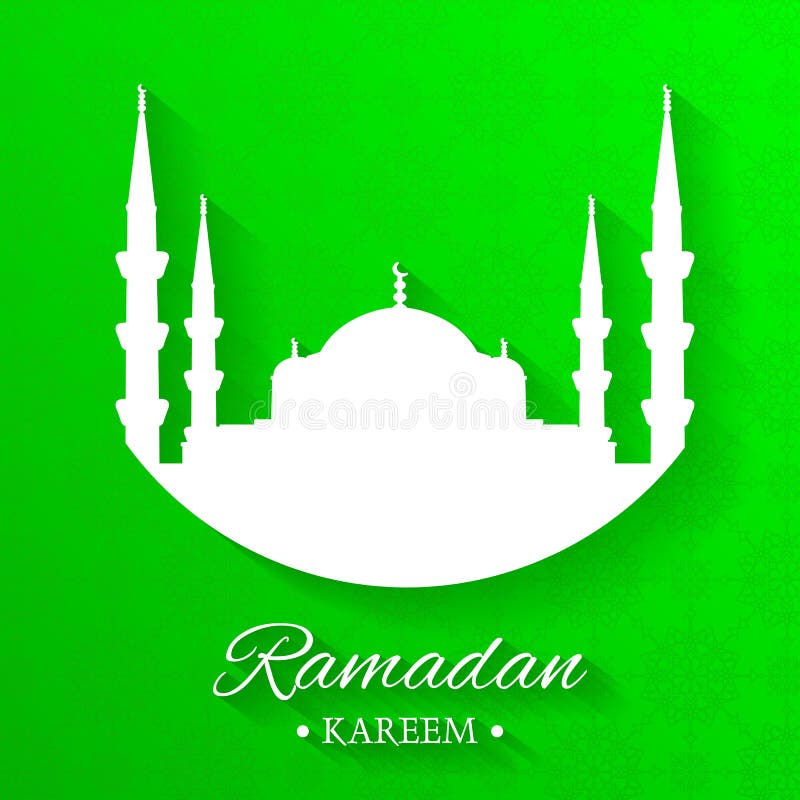 Moscheenschattenbild und schriftliches Ramadan-kareem mit gr?nem Hintergrund, islamisches Muster, Vektor lizenzfreie abbildung Moscheenschattenbild und schriftliches Ramadan-kareem mit gr?nem Hintergrund, islamisches Muster, Vektor lizenzfreie abbildung