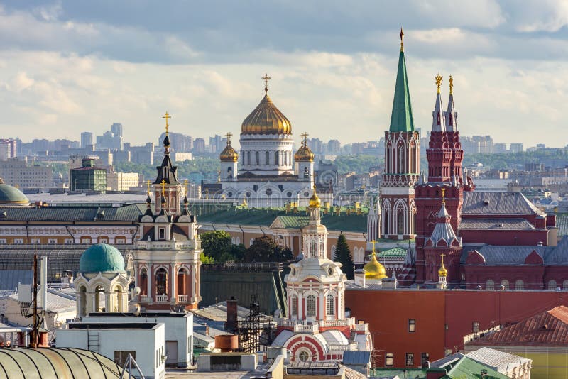 Moscow Cityscape With Towers Of Moscow Kremlin And Cathedral Of Christ