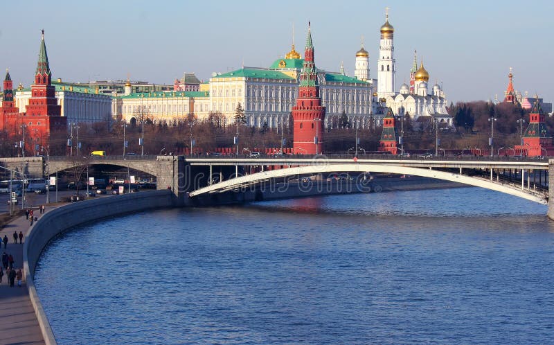 Kremlin (Cremlin) in Moscow with towers, palace, cathedral, wall of stones, Moscow river, embankment and bridge. Landscape orientation. There is also vertically oriented version on DT data base (ID18536889). Kremlin (Cremlin) in Moscow with towers, palace, cathedral, wall of stones, Moscow river, embankment and bridge. Landscape orientation. There is also vertically oriented version on DT data base (ID18536889).