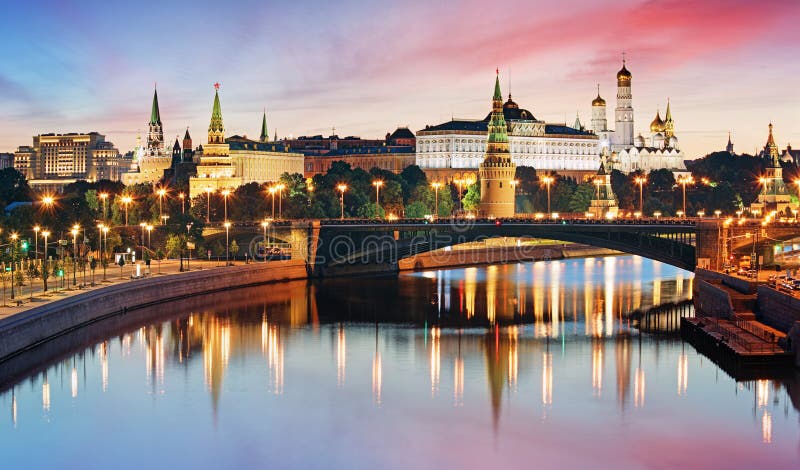 Moscow Kremlin and river in morning, Russia