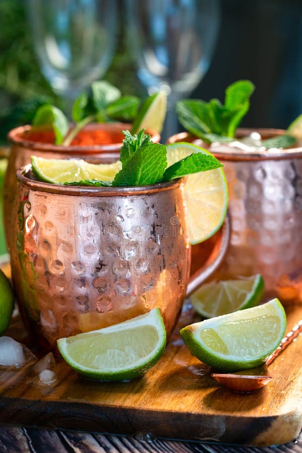Moscow Mule Drink with Fresh Mint, Lime, Ginger Beer and Vodka Stock