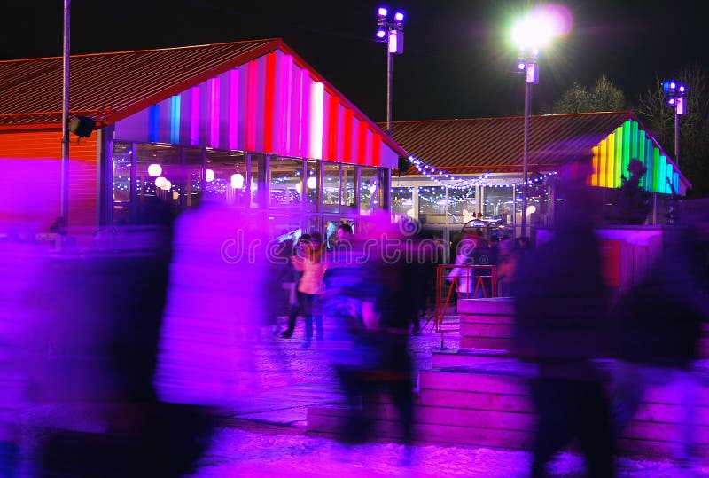 Ice rink in the Gorky park in Moscow. Night scene