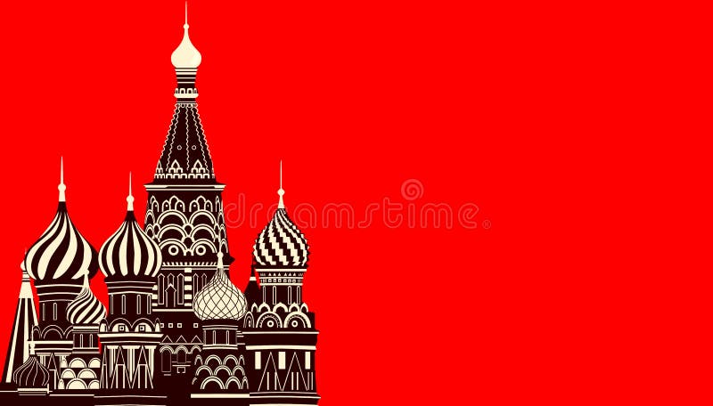 St. Basil`s Cathedral in Moscow. Red background. 3D rendering. Fon view illustrations