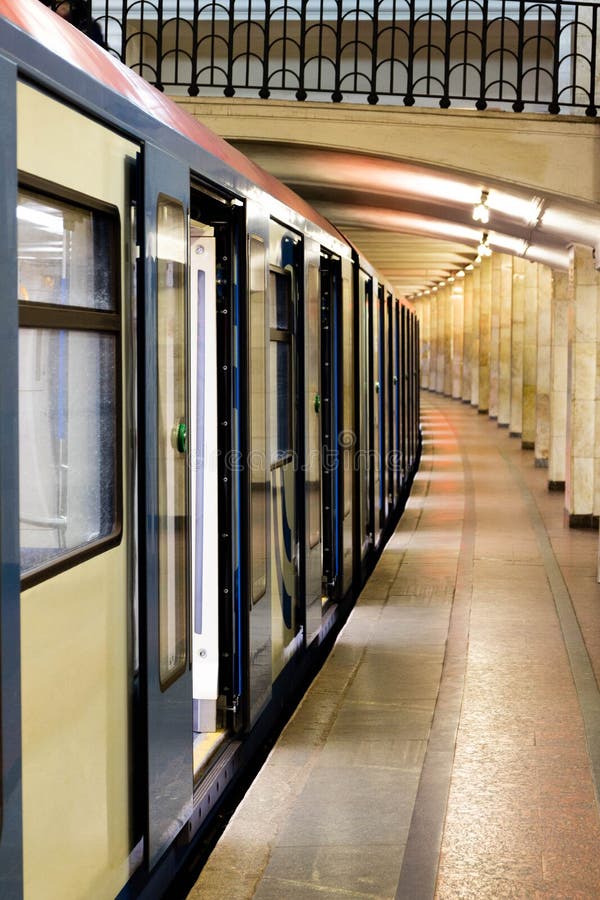 The train of the Moscow metro on the deserted station stock photos The train of the Moscow metro on the deserted station stock photos