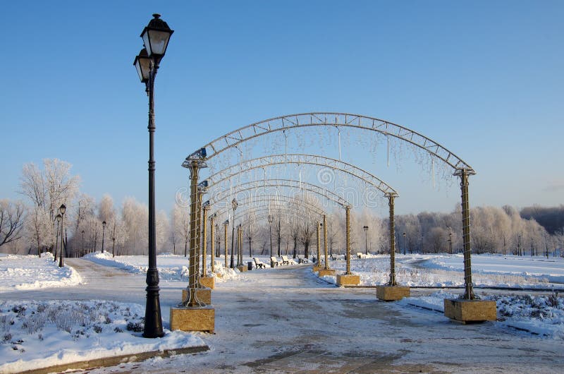 MOSCOW, RUSSIA - December, 2018: Winter day in the park of the Tsaritsyno estate in Moscow, Russia