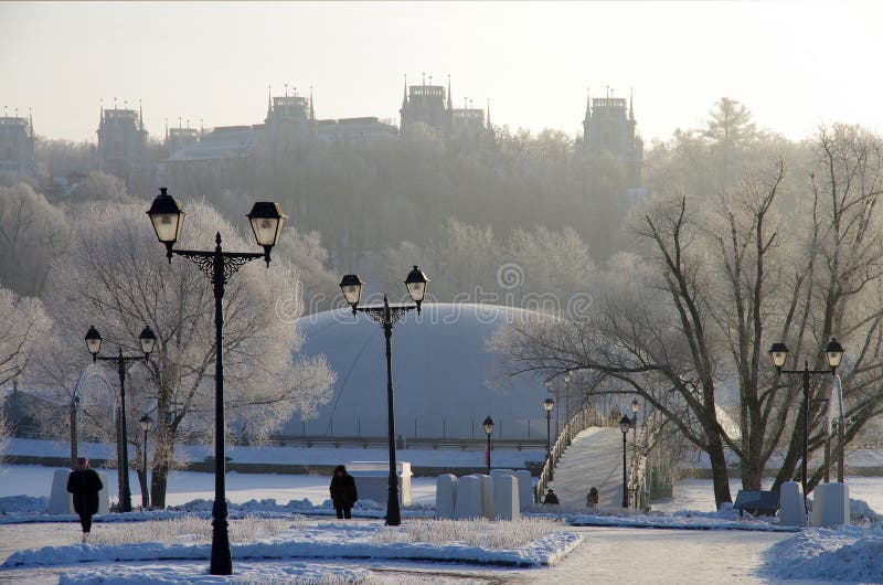 MOSCOW, RUSSIA - December, 2018: Winter day in the park of the Tsaritsyno estate in Moscow, Russia