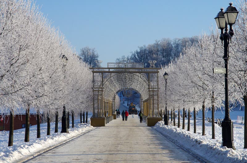 MOSCOW, RUSSIA - December, 2018: Winter day in the park of the Tsaritsyno estate in Moscow, Russia