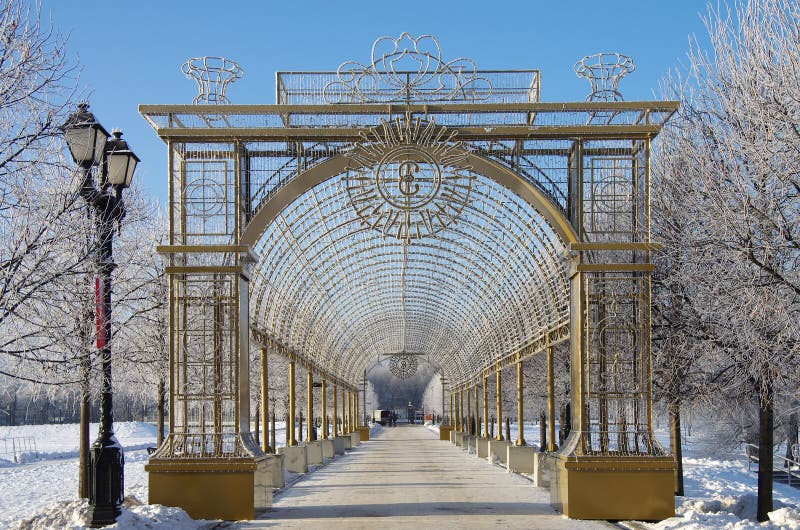 MOSCOW, RUSSIA - December, 2018: Winter day in the park of the Tsaritsyno estate in Moscow, Russia