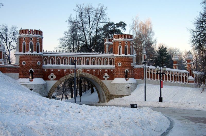 MOSCOW, RUSSIA - December, 2018: Winter day in the Tsaritsyno estate