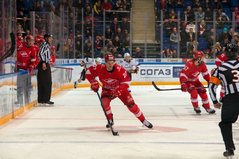 Leshchenko Vyacheslav 27 On The Hockey Game Spartak Vs Severstal Cherepovets Editorial Photo