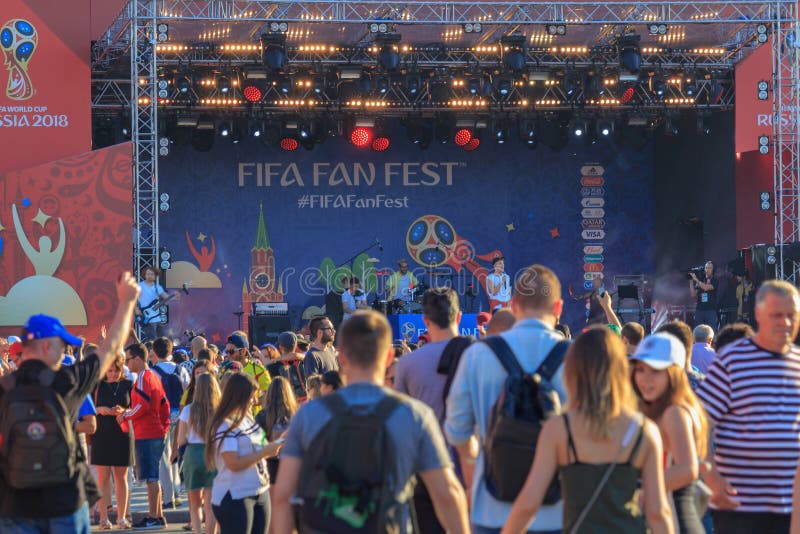 Moscow Russia June 28 2018 Football Fans In Front Of The Stage On Fifa Fan Fest 2018