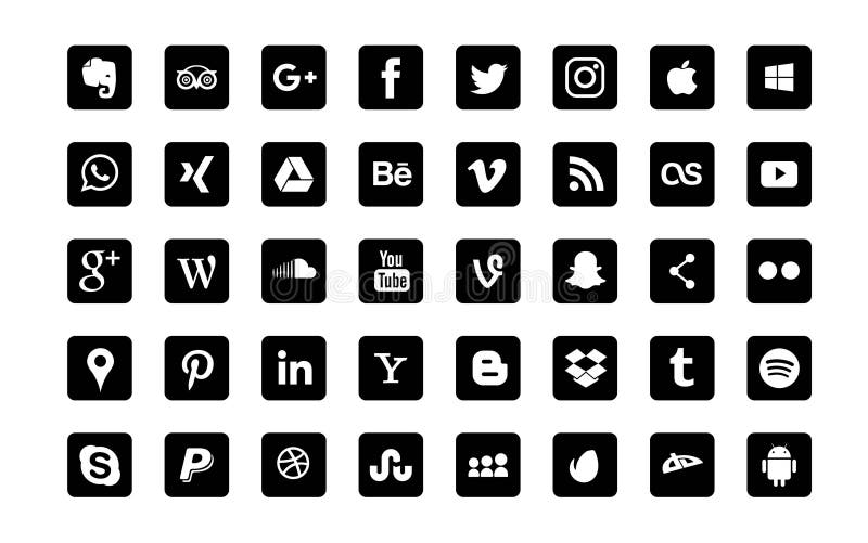 Set of popular social media logos: Instagram, Facebook, Twitter, Youtube, WhatsApp, LinkedIn, Pinterest, Blogger and others. Set of popular social media logos: Instagram, Facebook, Twitter, Youtube, WhatsApp, LinkedIn, Pinterest, Blogger and others