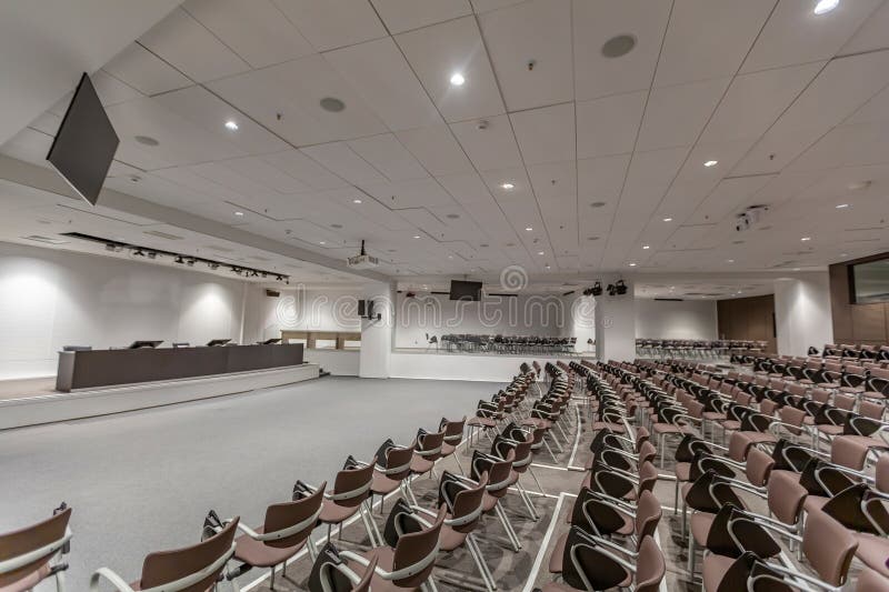 Press conference room in the Football Club Barcelona stadium Stock Photo -  Alamy