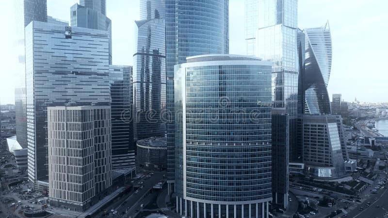 MOSCOW, RUSSIA - MAY, 22, 2017. Aerial shot of International Business Center, office and residential skyscrapers