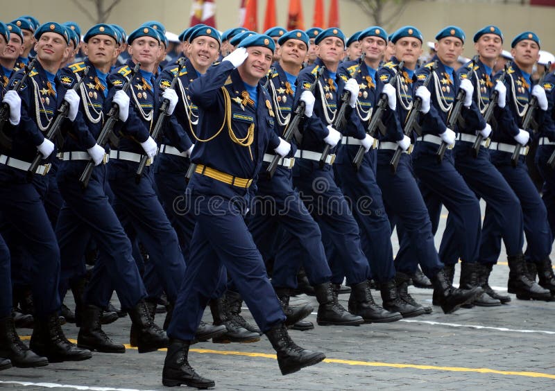 Cadets at the air force Academy named after Professor N. E. Zhukovsky and Y. A. Gagarin during the parade on red square in honor o. MOSCOW, RUSSIA - MAY 9, 2019 royalty free stock image Cadets at the air force Academy named after Professor N. E. Zhukovsky and Y. A. Gagarin during the parade on red square in honor o. MOSCOW, RUSSIA - MAY 9, 2019 royalty free stock image